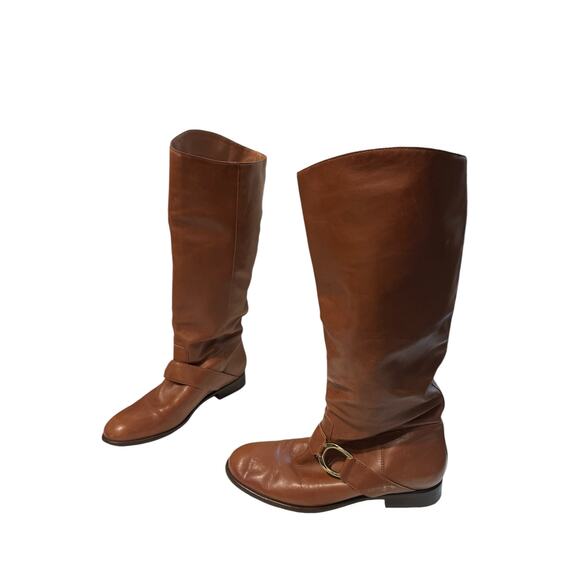 Corso Como Knee High Gold Buckle Riding Boots 7 1/2 - Picture 1 of 12
